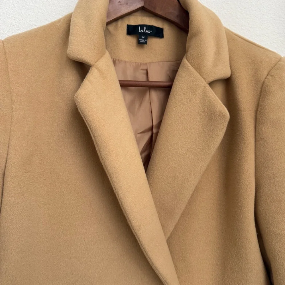 Lulus Harriet Long Double-breasted Tan Coat Brown - Size M - Picture 4 of 6